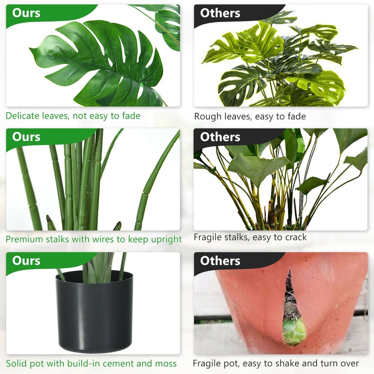 2 Packs 120cm Fake Monstera Delicious Plant with Cement Pot
